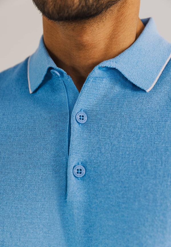 State of Art Gebreide polo met korte mouwen Middenblauw - Afbeelding 4