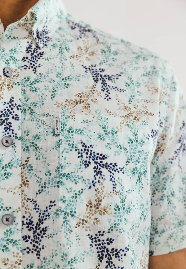 State of Art Korte mouw overhemd van een linnenmix Wit/Mintblauw - Afbeelding 4
