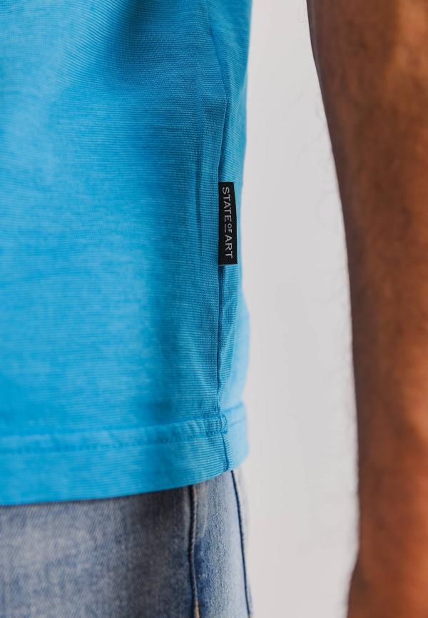 State of Art T-shirt met fijne streep en borstzak middenblauw/middenblauw - Afbeelding 3