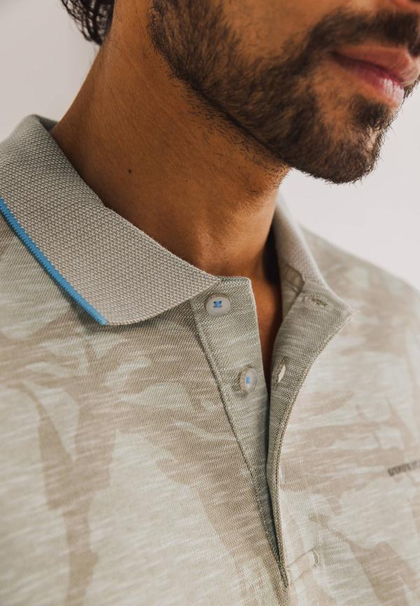 State of Art Piqué polo met all-over print beige/wit - Afbeelding 4
