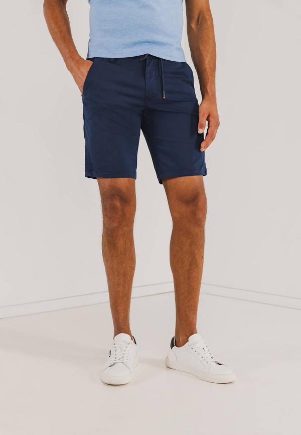 State of Art Chinoshort van een katoenmix donkerblauw uni