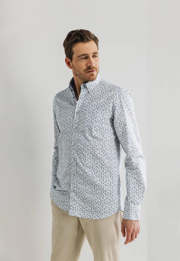 State of Art Katoenen overhemd met all-over print wit/mintblauw