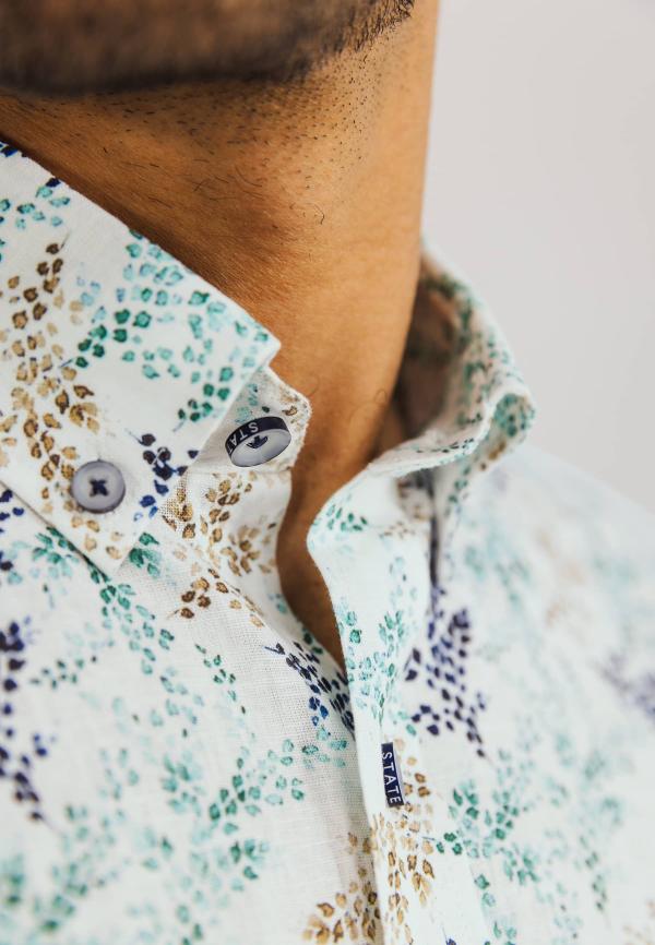 State of Art Korte mouw overhemd van een linnenmix Wit/Mintblauw - Afbeelding 3