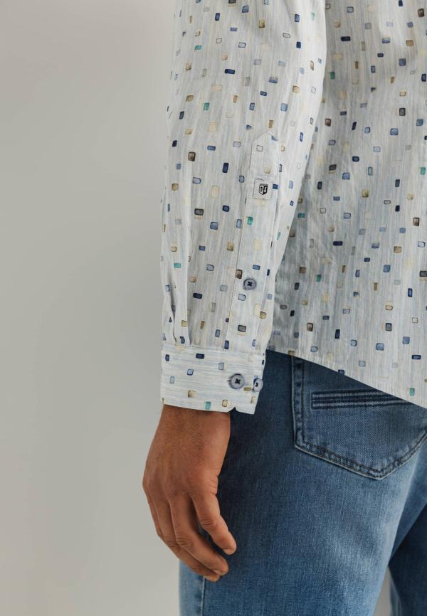 State of Art Twill overhemd met abstract patroon wit/mintblauw - Afbeelding 3