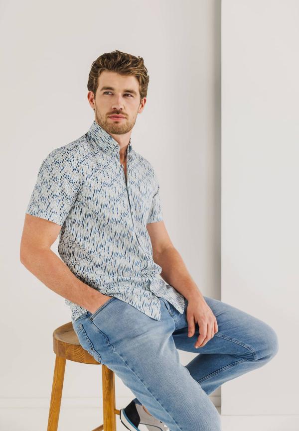 State of Art Korte mouw overhemd met print wit/grijsblauw