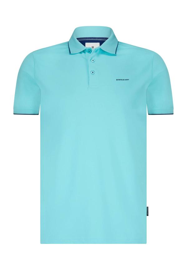 State of Art Piqué polo met streepdetails mintblauw uni - Afbeelding 7