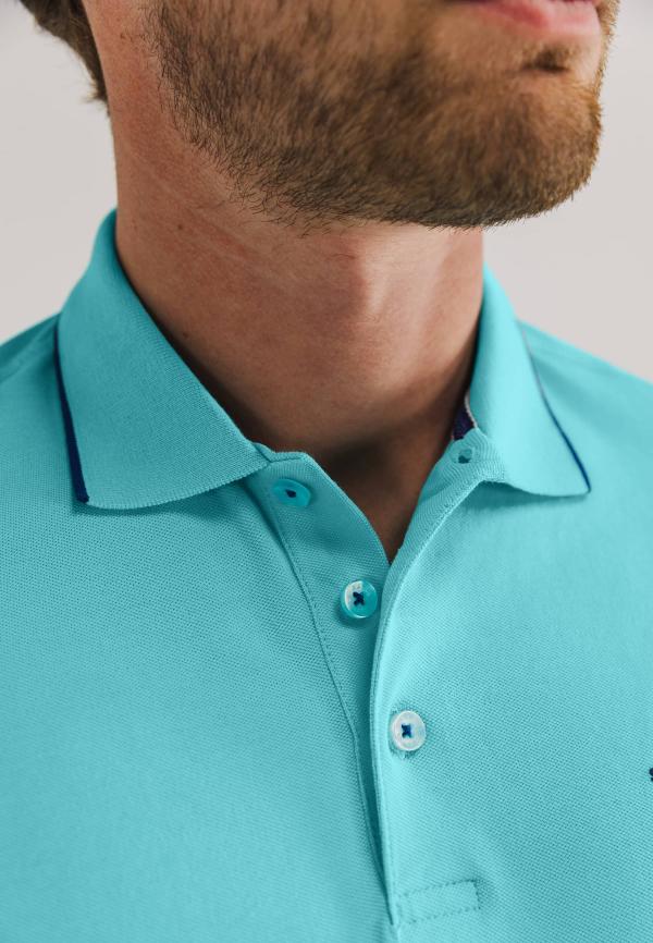 State of Art Piqué polo met streepdetails mintblauw uni - Afbeelding 3