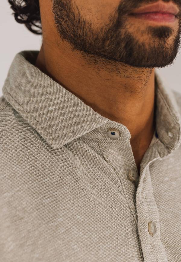 State of Art Piqué polo met gemêleerd dessin beige/wit - Afbeelding 3