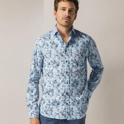 State Of Art Overhemd LS Print Grijsblauw/Camel