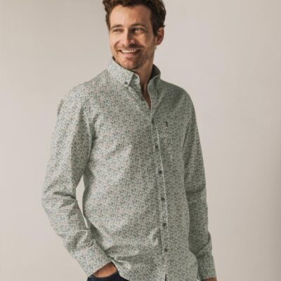 State Of Art Overhemd LS Print Camel/Lichtgrijs