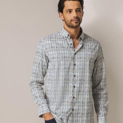 State Of Art Overhemd LS Print Grijs/Blauw Wit