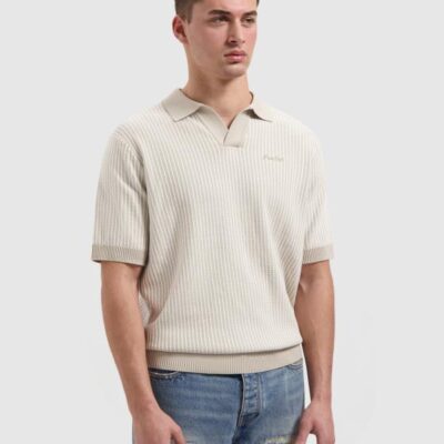 Pure Path Ladder Stitch Knitted Polo Sand
