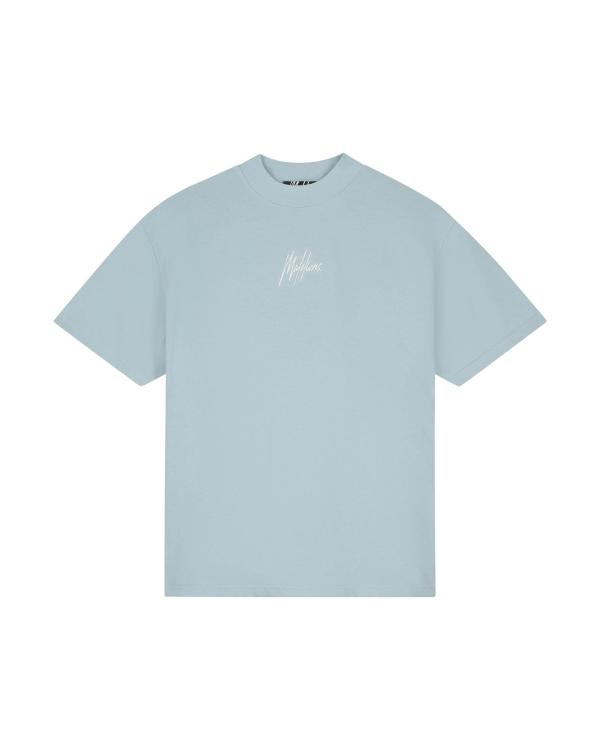 Malelions Men Oversized Striped Signature T-shirt Ice Blue