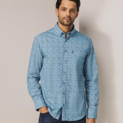 State Of Art Overhemd LS Print Grijsblauw/Wit