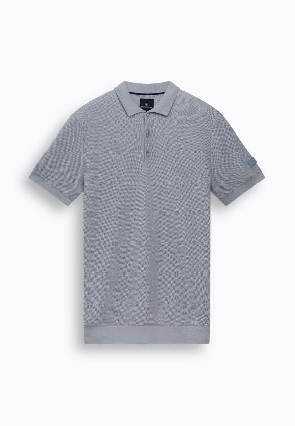 State Of Art Poloshirt Knitted SS Plain Middenblauw/Warmgrijs - Afbeelding 5