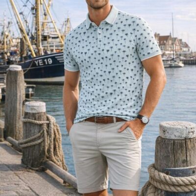 Innocente Polo all print palmboom Blauw