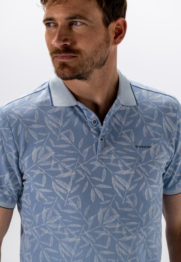 State Of Art Polo Polo Pique SS Printed Middenblauw - Afbeelding 2