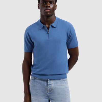 Pure Path Zip Knitted Polo Faded Cobalt