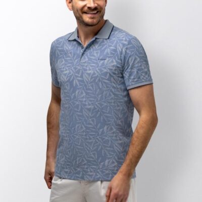 State Of Art Polo Polo Pique SS Printed Middenblauw