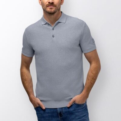 State Of Art Poloshirt Knitted SS Plain Middenblauw/Warmgrijs