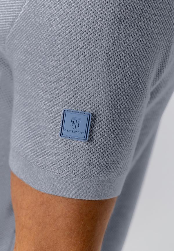 State Of Art Poloshirt Knitted SS Plain Middenblauw/Warmgrijs - Afbeelding 4