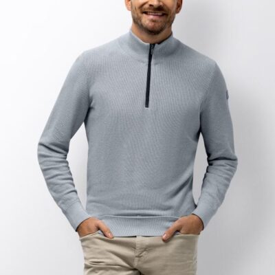 State Of Art Pullover Sportzip Middenblauw/Warmgrijs