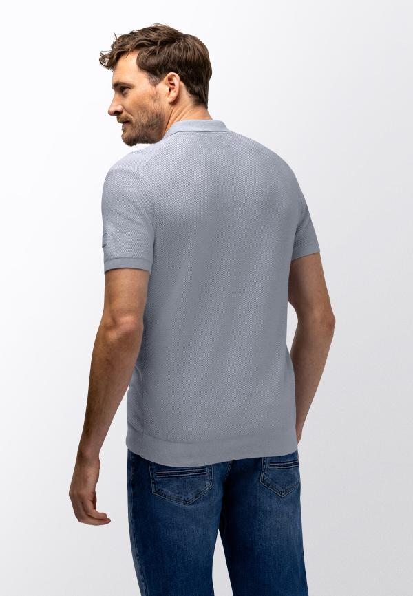 State Of Art Poloshirt Knitted SS Plain Middenblauw/Warmgrijs - Afbeelding 3