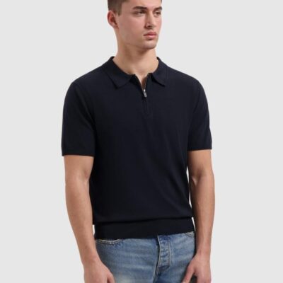 Pure Path Zip Knitted Polo Dark Navy