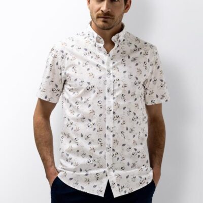 State Of Art Overhemd SS Print Poplin Wit/Marine
