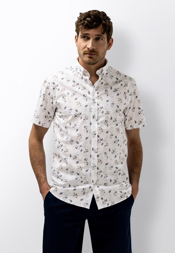 State Of Art Overhemd SS Print Poplin Wit/Marine