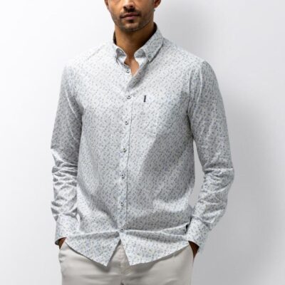 State Of Art Overhemd L-Mouw Print Poplin Lichtblauw/Wit